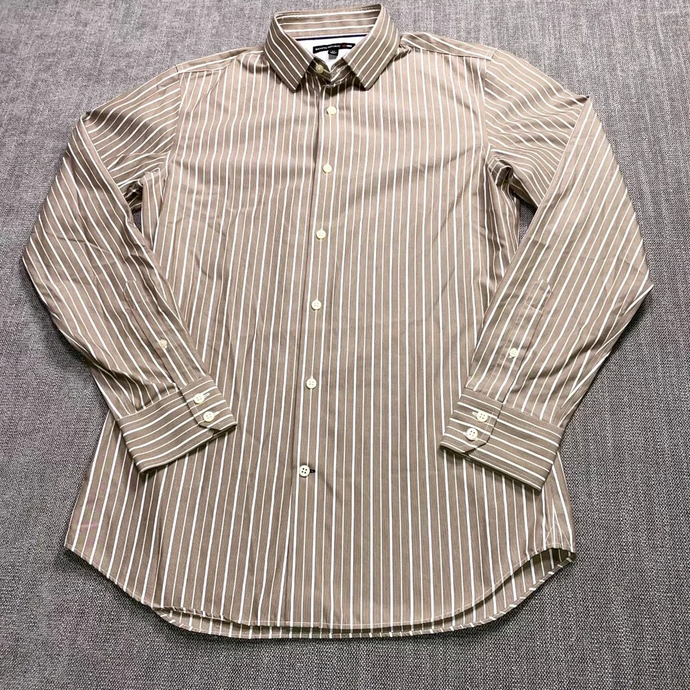 Banana Republic Mad Men Brown White Striped Long Sleeve Button Up Mens Medium